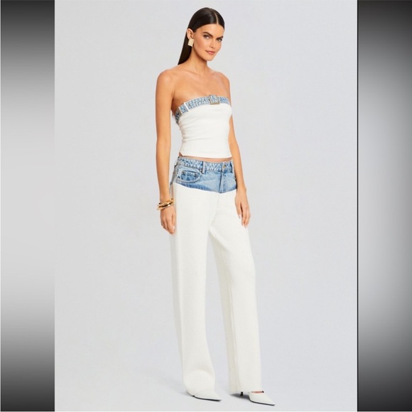 SER.O.YA Pants - SER.O.YA NWT Chani Knit and Denim Pants in White & Coastline